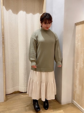 「earth music&ecology（アースミュージックアンドエコロジー）のORiental TRaffic スクエアトウブーツ ＊（ブーツ）」を使った、きみぃさん（レディース・158cm）の秋コーディネート