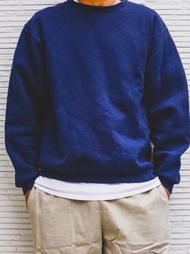 「FRUIT OF THE LOOM（フルーツオブザルーム）のアイテム（スウェット、ブルー系）」を使った、kenzzziさん（メンズ・178cm）の春コーディネート