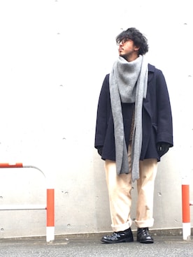 「メルトン」｜「アイテム（ピーコート）」を使った、crementyさん（メンズ・172cm）の秋コーディネート