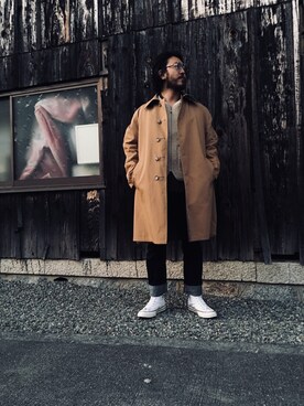 「ウールシャツ」｜「アイテム（ステンカラーコート）」を使った、crementyさん（メンズ・172cm）の冬コーディネート
