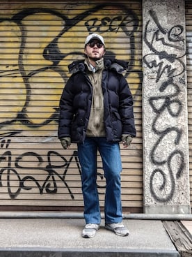 「UCLA（ユーシーエルエー）のアイテム（帽子）」を使った、crementyさん（メンズ・172cm）の冬コーディネート