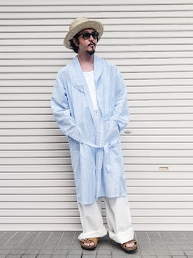 「むぎわら帽子」｜「アイテム（その他アウター）」を使った、crementyさん（メンズ・172cm）の夏コーディネート