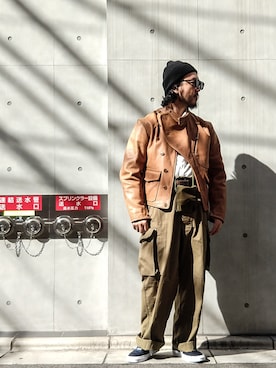 「no brand（ノーブランド）のアイテム（ノーカラージャケット）」を使った、crementyさん（メンズ・172cm）の秋コーディネート