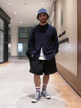 「H&M（エイチ・アンド・エム）のアイテム（シャツ/ブラウス）」を使った、crementyさん（メンズ・172cm）の夏コーディネート