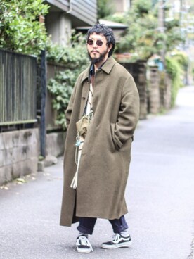 「UNIQLO JW ANDERSON」｜「アイテム（ステンカラーコート）」を使った、crementyさん（メンズ・172cm）の秋コーディネート