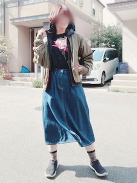 「niko and...（ニコアンド）のアイテム（MA-1）」を使った、moeka,さん（レディース・160cm）の春コーディネート