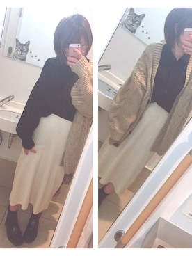 「トイレから失礼しやす」｜「アイテム（その他アウター）」を使った、ひすいさん（レディース・155cm）の秋コーディネート
