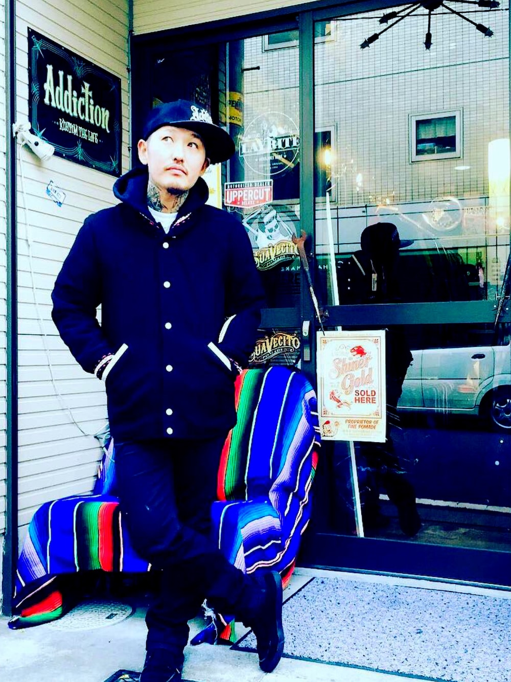 スタジャンを使った「ファラオジャケット」のメンズ人気ファッション