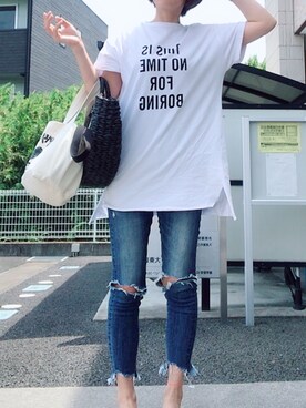 「HOLLYWOOD RANCH MARKET（ハリウッドランチマーケット）のアイテム（トートバッグ）」を使った、@121685yさん（レディース・153cm）の夏コーディネート