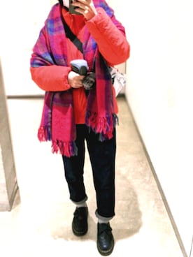 「アイテム（ダウンジャケット/コート、レッド系）」を使った、チャミさん（レディース・151cm）の冬コーディネート