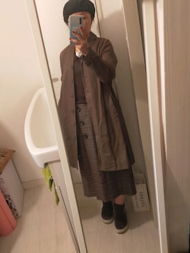 「no brand（ノーブランド）のアイテム（ステンカラーコート）」を使った、チャミさん（レディース・151cm）の冬コーディネート
