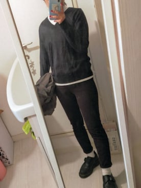 「春めきシューズ」｜「アイテム（ノーカラージャケット）」を使った、チャミさん（レディース・151cm）の冬コーディネート