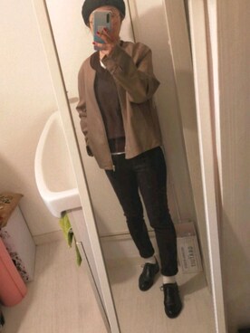 「no brand（ノーブランド）のアイテム（ノーカラージャケット）」を使った、チャミさん（レディース・151cm）の冬コーディネート