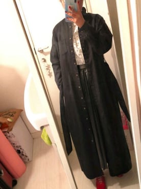 「レザースカート」｜「アイテム（シャツワンピース）」を使った、チャミさん（レディース・151cm）の冬コーディネート