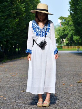 「FREAK'S STORE（フリークスストア）のアイテム（ワンピース、ホワイト系）」を使った、coco.Erenaさん（レディース・155cm）の夏コーディネート