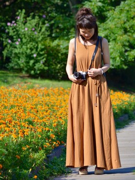 「MOUSSY（マウジー）のアイテム（ワンピース、オレンジ系）」を使った、coco.Erenaさん（レディース・155cm）の夏コーディネート