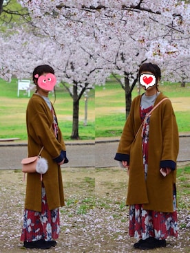 「RODE SKO（ロデスコ）のアイテム（ショルダーバッグ、ピンク系）」を使った、coco.Erenaさん（レディース・155cm）の冬コーディネート