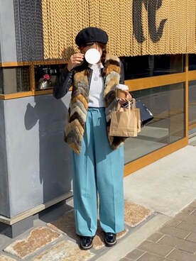 「select MOCA（セレクトモカ）のアイテム（パンツ、ブルー系）」を使った、h’’さん（レディース・159cm）の冬コーディネート