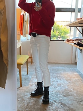 「SLY（スライ）のアイテム（パンツ、ホワイト系）」を使った、h’’さん（レディース・159cm）の冬コーディネート