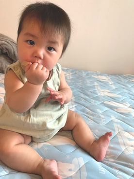 「アイテム（ロンパース、グリーン系）」を使った、aiさん（キッズ・70cm）の夏コーディネート