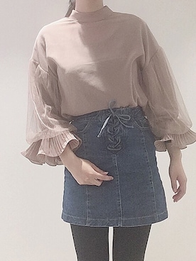 「INGNI（イング）のアイテム（スカート、ブルー系）」を使った、ぴこさん（レディース・163cm）の春コーディネート