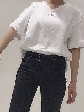 「しまむら（シマムラ）のアイテム（トップス、ホワイト系）」を使った、ぴこさん（レディース・163cm）の夏コーディネート