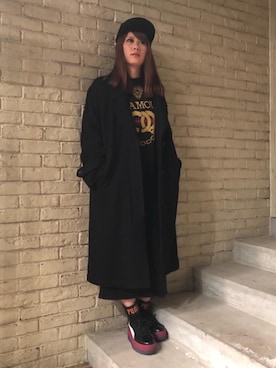 「ビッグサイズコーデ」｜「アイテム（チェスターコート）」を使った、tomomiさん（レディース・164cm）の冬コーディネート