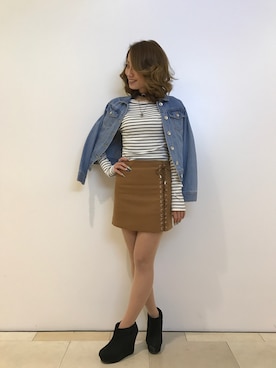 「SpRay（スプレイ）のアイテム（デニムジャケット）」を使った、SpRay池袋PARCO店さん（レディース・163cm）の冬コーディネート