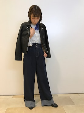 「SpRay（スプレイ）のアイテム（ライダースジャケット）」を使った、SpRay池袋PARCO店さん（レディース・156cm）の冬コーディネート