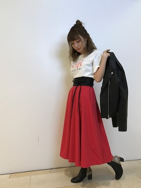 「SpRay（スプレイ）のアイテム（ライダースジャケット）」を使った、SpRay池袋PARCO店さん（レディース・156cm）の春コーディネート