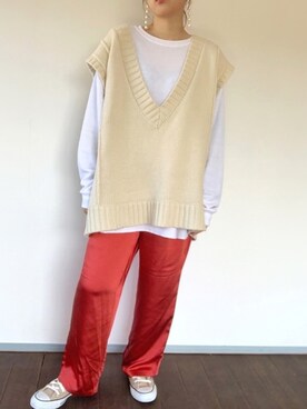スウェットを使った ニットベスト のレディース人気ファッションコーディネート Wear