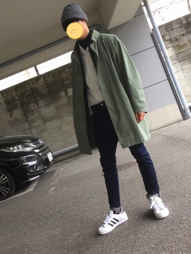 「niko and...（ニコアンド）のアイテム（ステンカラーコート）」を使った、MASAさん（メンズ・175cm）の春コーディネート