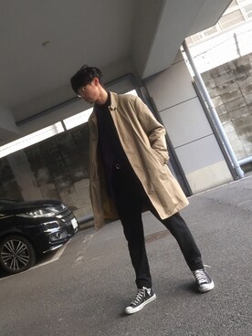 「niko and...（ニコアンド）のアイテム（ステンカラーコート）」を使った、MASAさん（メンズ・175cm）の春コーディネート