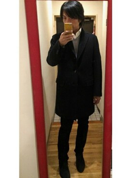 「united arrows」｜「アイテム（チェスターコート）」を使った、AzUさん（メンズ・173cm）の冬コーディネート
