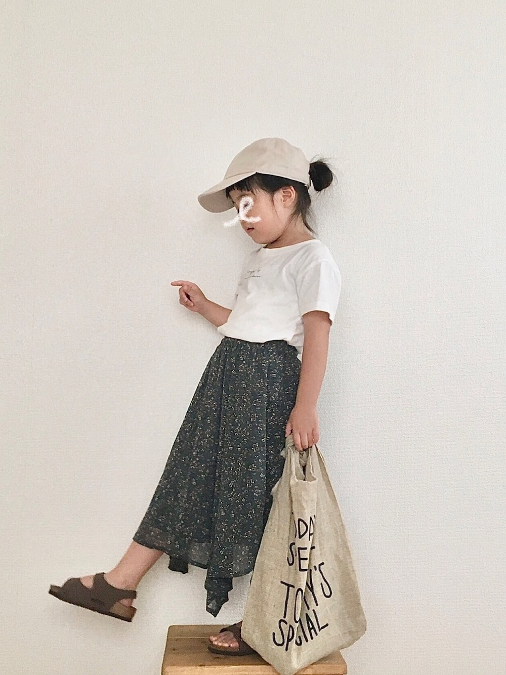 「プチプラ、しまむら、プチプラのあや、キッズコーデ、おんなのこ、kids、4歳」｜「しまむらのアイテム（スカート、グリーン系）」を使った、naa_booさん（キッズ・100cm）の夏コーディネートの1枚目の写真