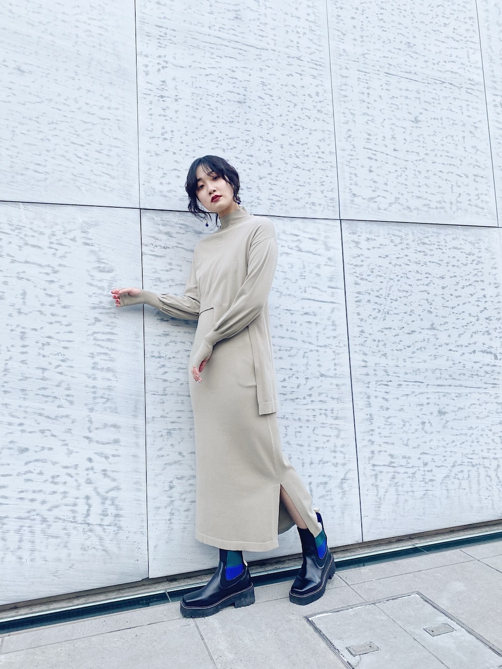 UN3D.（アンスリード）の「ショートレイヤードニットワンピース