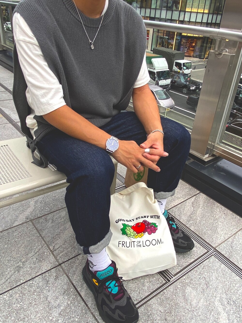 「夏、カジュアル、おしゃれさんと繋がりたい、いいね、save、フォローお願いします🤑、いいね返し、低身長コーデ、今日のコーデ、休日スタイル、スニーカー、ファッションの力を信じよう」｜「HAREのアイテム（ニット/セーター、グリーン系）」を使った、kaitoさん（メンズ・165cm）の夏コーディネートの1枚目の写真