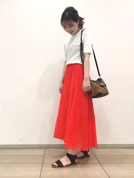 「オレンジスカート」｜tomomiさん（レディース・159cm）の夏コーディネート