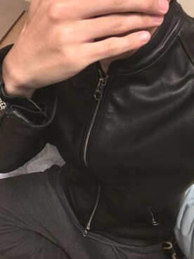 「部屋着」｜「アイテム（ライダースジャケット）」を使った、memento moriさん（メンズ・167cm）の冬コーディネート