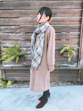 「アイテム（ブーティ、パープル系）」を使った、共兄さん（レディース・153cm）の冬コーディネート
