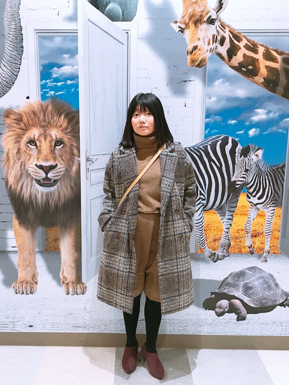 「初売り、ニットワンピース、UNIQLO、ツイード」｜「UNIQLOのアイテム（ワンピース/ドレス、ブラウン系）」を使った、共兄さん（レディース・153cm）の冬コーディネートの1枚目の写真