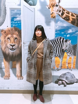 「アイテム（ブーティ、パープル系）」を使った、共兄さん（レディース・153cm）の冬コーディネート