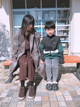 「シャツワンピ」｜「アイテム（ナイロンジャケット）」を使った、共兄さん（レディース・153cm）の冬コーディネート