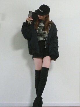 「GYDA（ジェイダ）のアイテム（MA-1）」を使った、Mさん（レディース・157cm）の冬コーディネート