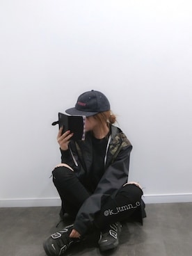 「STUSSY（ステューシー）のアイテム（ナイロンジャケット）」を使った、Mさん（レディース・157cm）の秋コーディネート