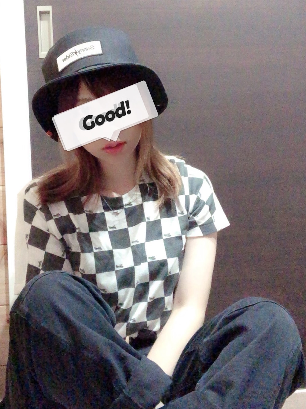 「シンプルコーデ、カジュアルコーデ、楽チンコーデ、パンツスタイル、ストリート、street」｜「Sunny C Siderのアイテム（帽子、ブラック系）」を使った、Mさん（レディース・157cm）の夏コーディネートの1枚目の写真