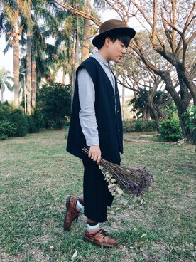 「ORIS（オリス）のアイテム（シューズ）」を使った、Joe Chenさん（メンズ・172cm）の冬コーディネート