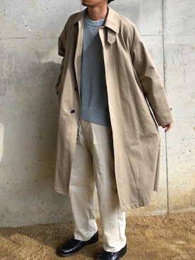 「春ニット」｜「アイテム（ステンカラーコート）」を使った、KENさん（メンズ・176cm）の冬コーディネート