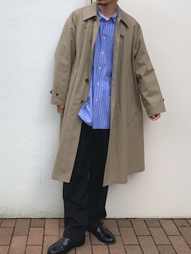 「黒パンツ」｜「アイテム（ステンカラーコート）」を使った、KENさん（メンズ・176cm）の春コーディネート
