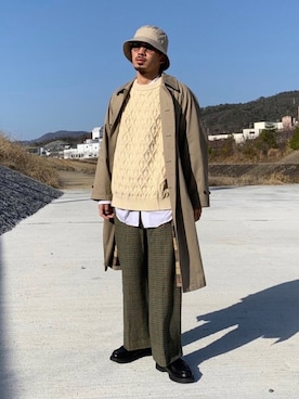 「古着好きな人と繋がりたい」｜「アイテム（ステンカラーコート）」を使った、KENさん（メンズ・176cm）の春コーディネート